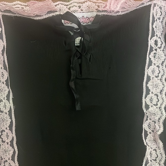 Do Not disturb tank new with tags medium corset Laceup front Black pink - Picture 2 of 7